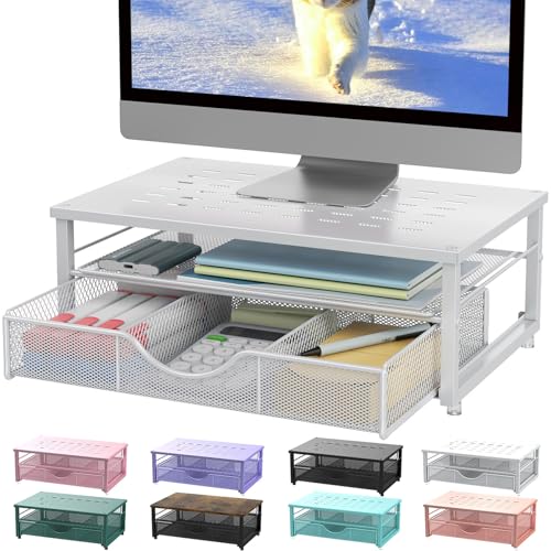 gianotter Computer Monitor Stand Riser with Drawer - color: White, size: 14.1L x 9.64W x 5.9H Inch