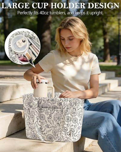 Bagstellar Quilted Tote Bag for Women Teacher Nurse Cotton Laptop Work Tote - color: Paisley