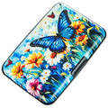 Credit Card Holder Small RFID Blocking Wallet Business Metal Slim Mini Aluminum Hard Case for Women Men - color: Blue Butterfly Daisies