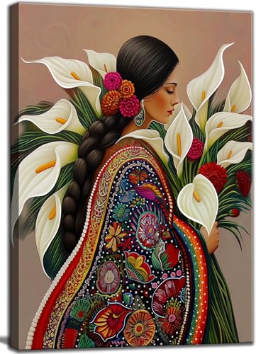 Calla Lily Canvas Wall Art Mexican Vintage Flower Decor painting Pictures Girls White Floral Plant Posters Prints for living room Bathroom Bedroom Office Hallway Home Decoration - color: Flower, size: 24"L x 16"W