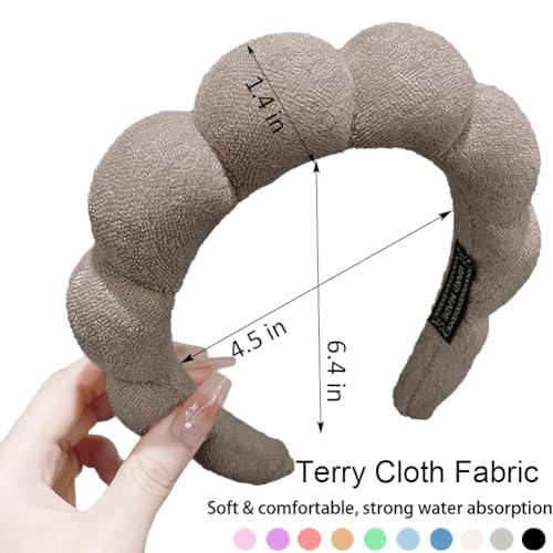AOENJIE Spa Headbands for Washing Face or Makeup, Sponge Bubble Skincare Headbands, Puffy Terry Cloth Hairband for Women, Skin Care Makeup Headwear Hair Accessories for Girls (Dark Coffee) - color: Dark Coffee