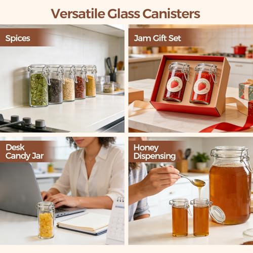ComSaf Small Glass Spice Jars with Airtight Lids 4 oz 6 Pack with Labels - size: 4 fl oz x 6