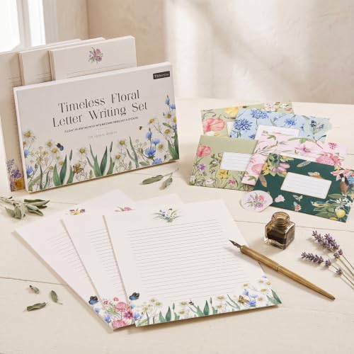 Thboxes Stationary Set Letter and Envelopes, 48 Letter Writing Paper with 24 Envelopes & 24 Stickers, Elegant Floral Stationery Set for Handwritten Letters Party Invitations
