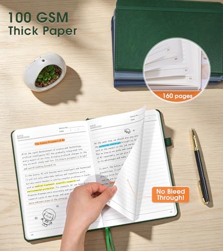 Lined Journal Notebook, A5 Hardcover Leather Journals for Writing, 160 Numbered Pages, 5.7'' x 8.3'' Journaling Notebooks for Men Women, Thick Paper College Ruled Journal for Work Office School, Green - color: Green, size: Lined