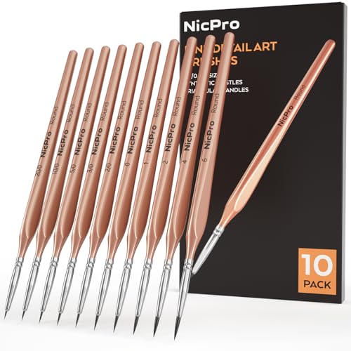 Nicpro Detail Paint Brushes, 10 PCS Fine Tip Miniature Paint Brush Set - color: Rose Gold, size: 20/0-6