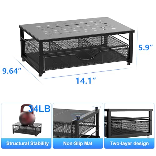 gianotter Computer Monitor Stand Riser with Drawer - color: Black, size: 14.1L x 9.64W x 5.9H Inch
