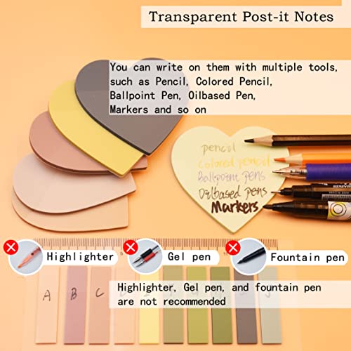 YOUDEFUL 800Pcs Transparent Sticky Note,2.76x2.76 Clear Heart Sticky Note - size: Heart Morandi