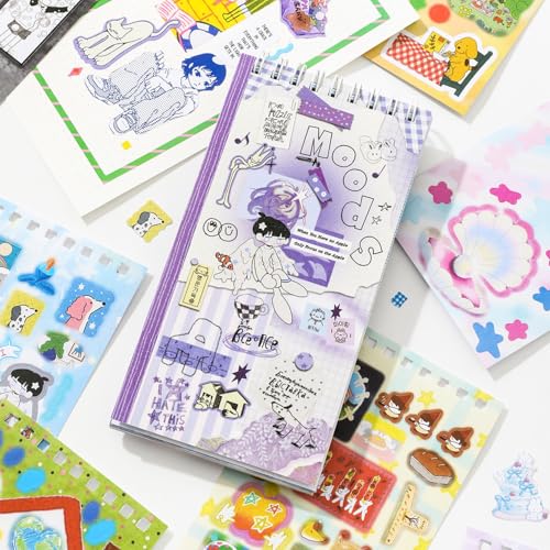 20 Sheets Kawaii Sticker Book Set,500+ Korean Japanese Stickers Book for Journaling,Cute Aesthetic Stickers for Scrapbooking,Planner,Notenook,DIY Craft(Emotional Specimen) - color: Whimsical