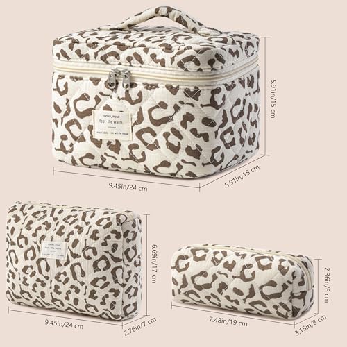 HBselect Quilted Makeup Bag, 3Pcs Cotton Large Travel Makeup Bags Organizer - color: A-3PCS-Floral 30