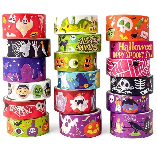 Bomichi 18 Rolls Halloween Thin Decorative Scrapbook Washi Tape Set - color: Halloween Tape