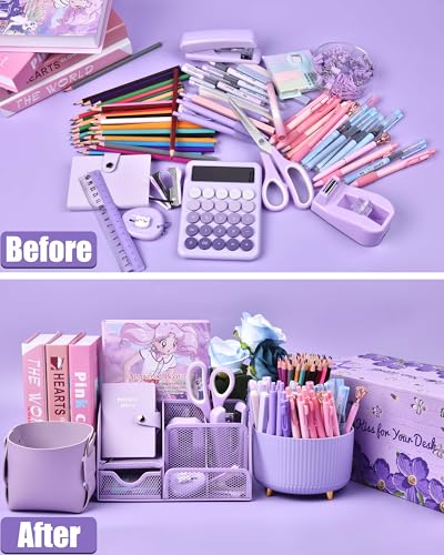 LXEVIHK Purple Desk Accessories 21-Piece Office Supplies Gift Set for Women - color: purple
