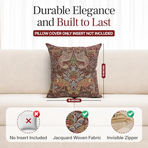 William Morris Peacock and Dragon Red Tapestry Throw Pillow Cover 16 x 16in - color: Peacock and Dragon Red