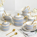 CwlwGO-Bone China Tea Cup Set of 4, Cup and Saucer Sets Service for 4 with 24 Ounces Teapot,Sugar Bowl,Creamer Pitcher,Elegant British Tea Cups for Tea Party,Gifts Box. - color: White and Blue
