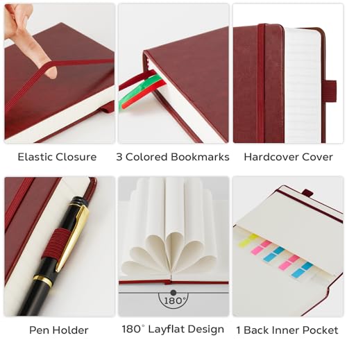FOCUS DAY 8.5 x 11 Large Journal Notebook Notepad for Women Men Writing, 320 Pages Hardcover Leather Bound Notebook journal college ruled, 100Gsm Lined Paper, Burgundy - color: 4.Burgundy, size: A4