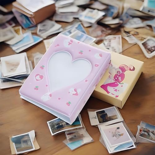 3 Inch Mini Photocard Binder, Heart Hollow Portable Photos Card Book with Lovely Pendant, Cute Style Kpop Card Holder Collectible Album for Fans (Pink 1 Pcs) - color: Pink 1 Pcs