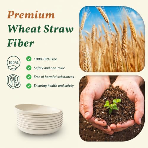 Homienly Wheat Straw Dinner Plates Set of 8, Unbreakable, Dishwasher & Microwave Safe, Modern Style, 9 inch, Beige - color: Beige, size: 9 Inch