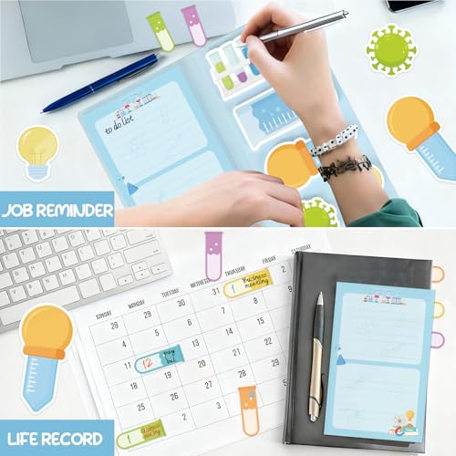 Science Sticky Notes Set, 360 Sheets Cute Cartoon Science Self-Stick Notes Pads Laboratory Themed Memo Pads Chemistry Page Markers for Home Office Supplies - style: Science