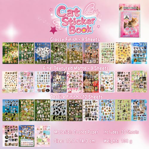 1000+Cat Sticker Book Kawaii Heisei Retro Stickers for Journaling Y2k Cute Scrapbook Stickers - color: Star Cat