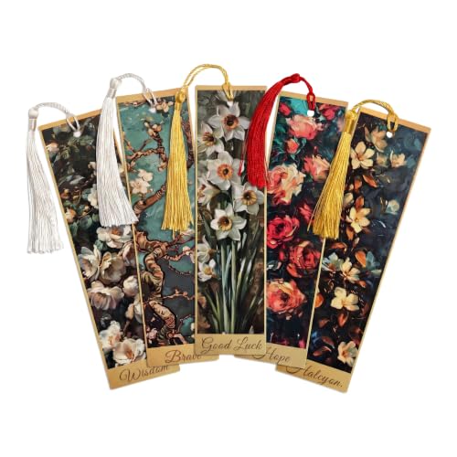 5Pcs Printed Paper Floral Vintage Oil Painting Book Marks with Tassels - color: Set F