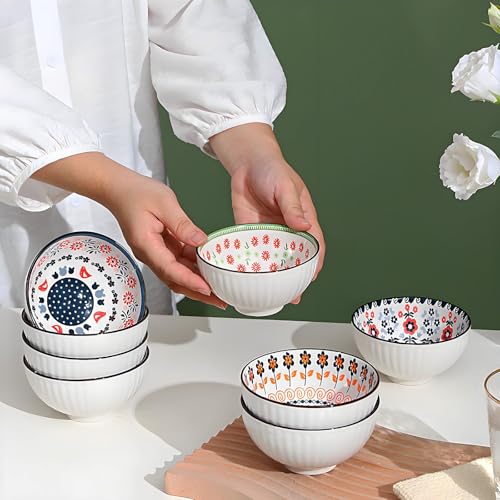 Rice Bowls 10oz, Japanese Style Bowls Set of 6 with Gift Box - Ceramic Bowls for Soup, Dessert, Ice Cream, Snack - Kitchen Gifts for Women Christmas Gift - color: Country (6 bowls)