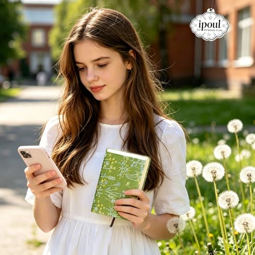 Pocket Notebook, A6 Journal, Small Embroidered Journal, Cute Fabric Notebook, Lay Flat Hardcover Journal, 4x6 Lined Notebook & Sketchbook, Personal Writing Journal for Women, Green Dandelion - color: A6-Dandelion Green
