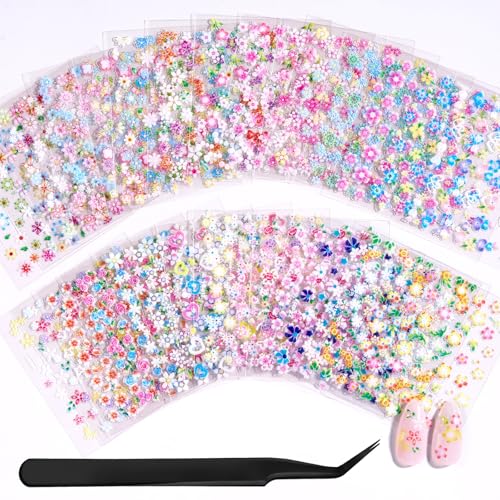 Beetles Nail Art Stickers 30 Sheets 3D Flower Nail Stickers Color Heart - color: G-Multicolor-30