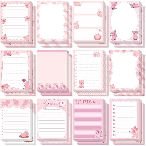 Gilprop 24 Pads Kawaii Pink Pig Sticky Notes, 720 Sheets 3x4 Inch Cute Cartoon Self Stick Notepads, Removable Adhesive Memo Pads for Office Home, Gift for Women Pig Lovers Christmas - style: Pink Pig