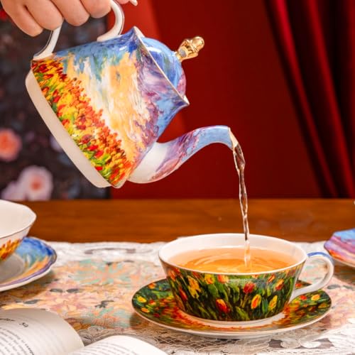 KAMMAK Tea for One Set, Ceramic Teapot, Bone China Tea Set, Cup and Saucer - color: Colorful-XY7