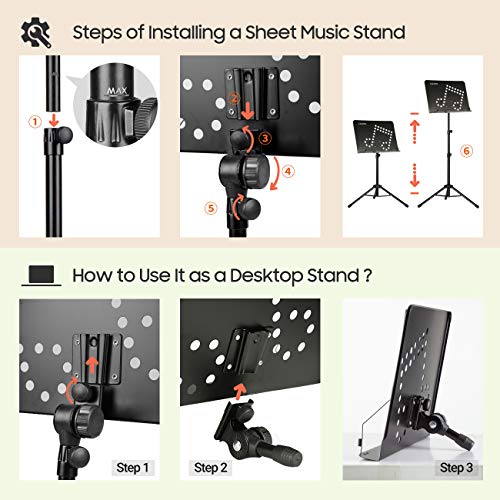 CAHAYA Sheet Music Stand Adjustable Height Portable with Carry Bag Metal
