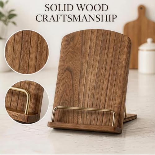 Cookbook Holders for Kitchen Counter Adjustable Wooden Recipe Stand iPad and Cook Book Holder