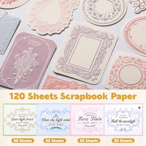 160 Pcs Vintage Scrapbook Supplies Kit, Including 120 Sheets Scrapbook Paper Pad 40 Decorative Flower Stickers, Junk Journal Accessories Scrap Book Crafting for Mixed Media Collage Card Making - color: Decorative Paper