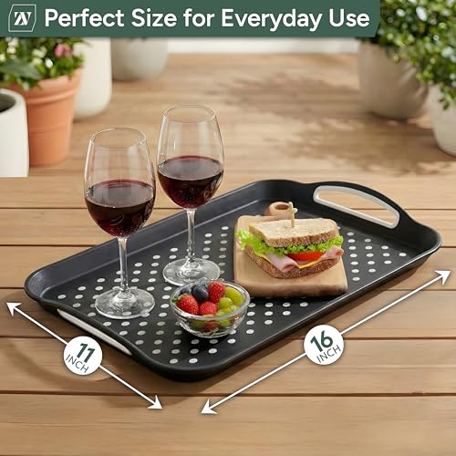 Zuvo Anti-Slip Food Serving Tray with Handles (Set of 2) – BPA-Free Plastic, Lightweight & Durable – Non-Slip Couch Trays for Eating & Drinks (Black) - color: Black