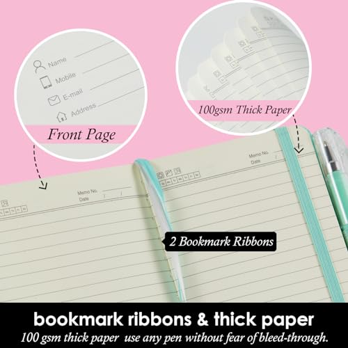 NIRMIRO 3 Pack Small Pocket Journal Notebook 3.7" x 5.7" with Pen, A6 Mini Cute Notepad for Women/Men, 408 Pages, 100Gsm Lined Paper Note Pads, Leather, Green - color: 3 MintGreen, size: A6