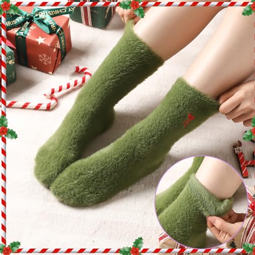Geyoga 5 Pairs Fuzzy Bow Socks for Women Fluffy Slipper Gift - color: Red Green