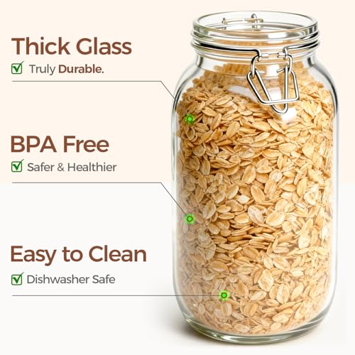 ComSaf Large Glass Jars with Airtight Lids 71 oz 3 Pack Pantry Organization - size: 71 fl oz x 3