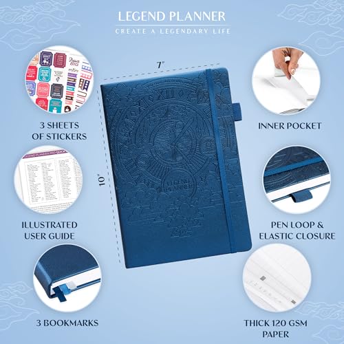 Legend Planner PRO Weekly & Monthly, Large Undated, 7”x10”, Mystic Blue - color: Mystic Blue, Debossed