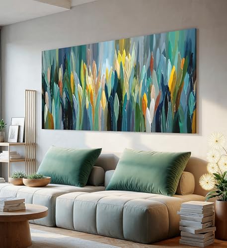 Vibrant Teal Green Abstract Canvas Wall Art For Living Room Prints 20×40 - color: LAI-12J, size: 40"L x 20"W