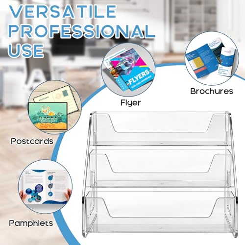 3 Tier Clear Acrylic Brochure Holder, Literature Organizer Paper Stand Display for Cards, Brochures, Pamphlets, Flyer, Signs - color: 3 Tier