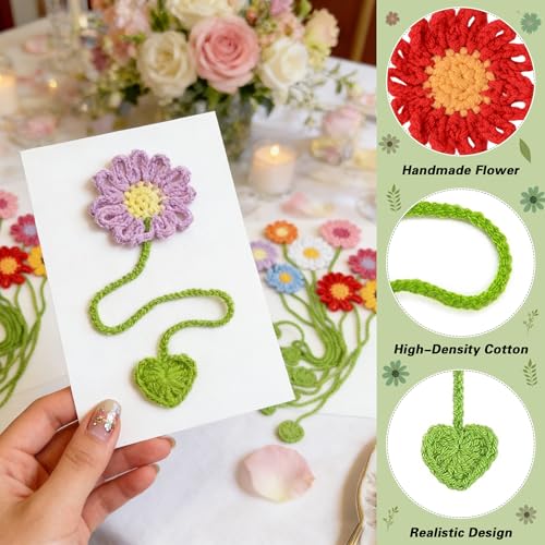 8 Pack Crochet Flower Bookmarks Daisy Sunflower Book Marks for Reading Gift - color: Colorful Flower