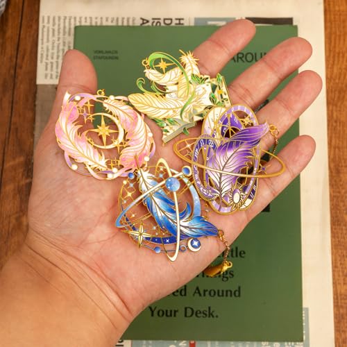 4 Pieces Metal Retro Feather Series Bookmark, Perfect for Women Readers (BKM-066-F4) - color: Retro Feather Series