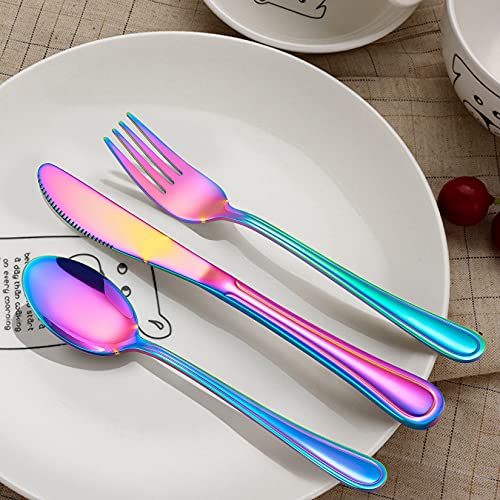LIANYU 12 PCS Rainbow Kids Silverware Set, Stainless Steel Toddler Utensil - color: Rainbow