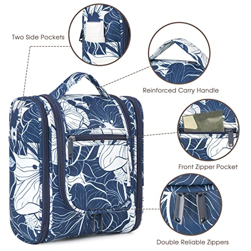 Narwey Hanging Travel Toiletry Bag for Women, Cosmetic Makeup Bag - color: B-Blue Lotus, size: Medium