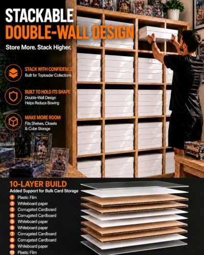 4 Row Toploader Trading Card Storage Box with Divider, Duty Double Wall Box