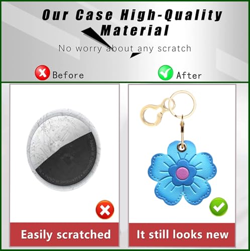 BORKUANA PU Leather Keychain Holder Protective Case Compatible with AirTag - color: Blue Flower