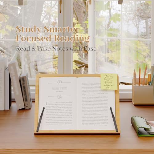 Book Stand, Large Book Holder for Reading Hands Free, Cookbook Stand - size: Large (15.35 × 11 in)