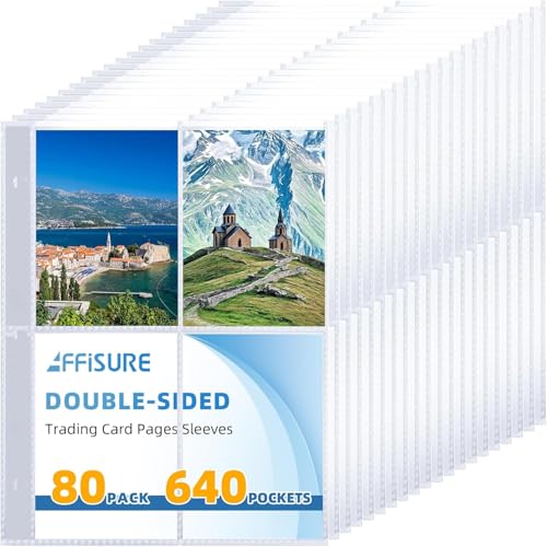 640 Pockets 4 Pocket Card Sleeves,Double-Sided 4 Pocket for 3 Ring Binder, Fit 2.5x3.5 Cards, 80 Sheets A5 Binder Sleeves,Top Loading Page Protector, Ultra Clear for Photos, Postcards, Trading Cards - size: 80 Pack