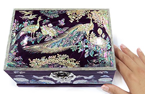 MADDesign Mother of Pearl Jewelry Box Multilevel Peacock Design - color: Purple