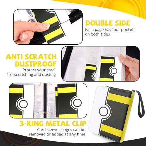 Collectible Trading Card Binder, 400 Pockets Card Holder with 50 Removable Sleeves, Portable Collection Binder Album Book Case Storage, Zipper Card Protective Sleeves for TCG, Sports Card - color: Advanced Black
