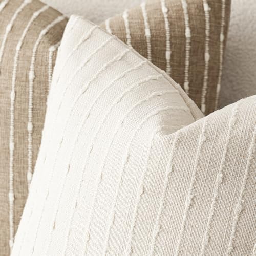 Foindtower Decorative Striped Boucle Throw Pillow Covers 18x18 Cream White - color: Cream White, size: 18" x 18" (Pack of 2)