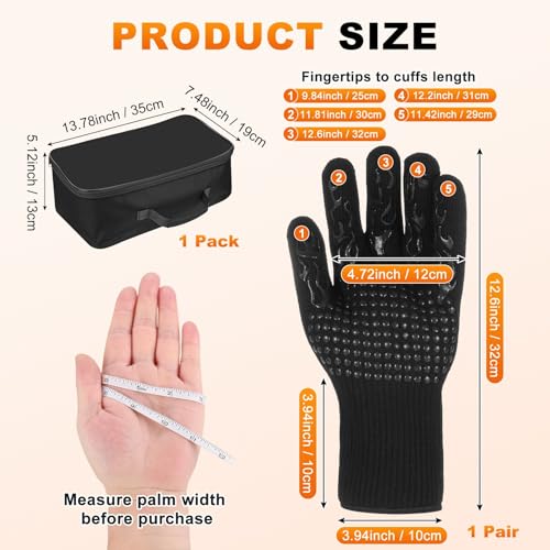 M METERXITY 1-Pair BBQ Gloves, 1472°F Heat Resistant Non-Slip Grilling Oven Gloves for Barbecue/Baking/Cooking, with Storage Bag [Flame Pattern L, Black] - color: Black